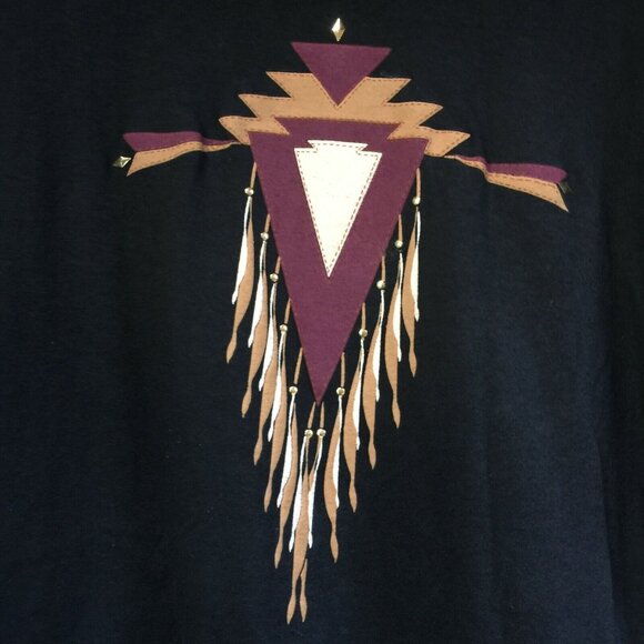 Vintage Keehn Scenes Men's Navy Blue Patchwork Crew T-Shirt Large Short Sleeve - Picture 4 of 7